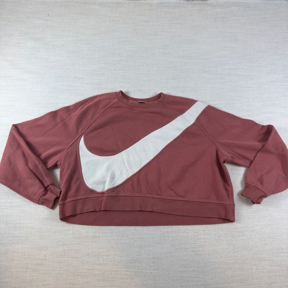 Nike Womens Sportswear Big Swoosh Cropped Sweatshirt XL Dusty Rose Pink Raglan